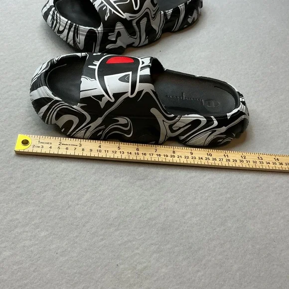 Champion IPO Warped Slides Black White Marble Swirl Sandals Mens Size 13 - Picture 14 of 14